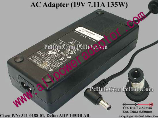 Cisco 341-0188-01 AC Adapter 13V-19V 19V 7.11A, 5.5/2.5mm, 2-Prong