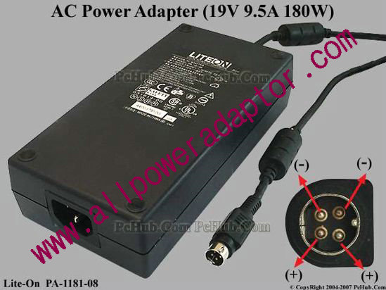 LITE-ON PA-1181-08 AC Adapter 19V 9.5A, 4-Pin P1 - Click Image to Close