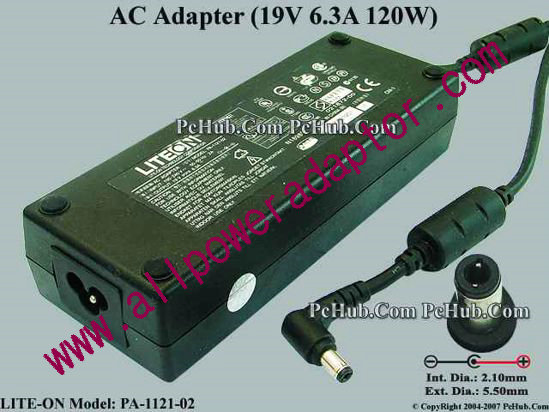 LITE-ON PA-1121-02 AC Adapter 19V 6.3A, 5.5/2.1mm, 3-Prong
