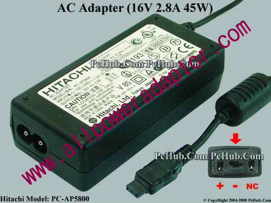 Hitachi AC Adapter- Laptop PC-AP5800, 16V 2.8A, 3-pin