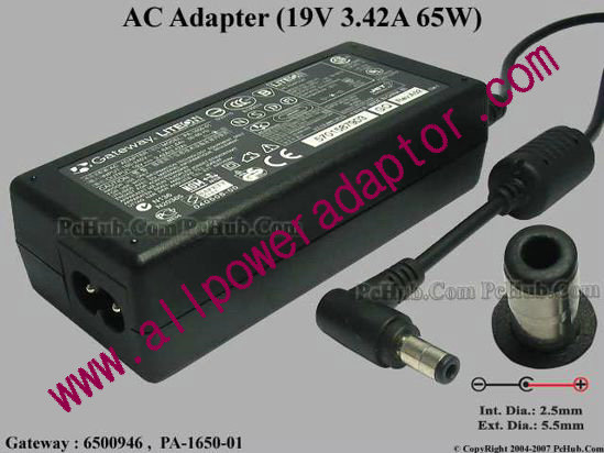 Gateway Common Item (Gateway) AC Adapter- Laptop 19V 3.42A, 5.5/2.5mm, 2-Prong