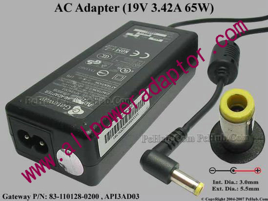 Gateway Common Item (Gateway) AC Adapter- Laptop 19V 3.42A, 5.5/3.0mm, 2-Prong