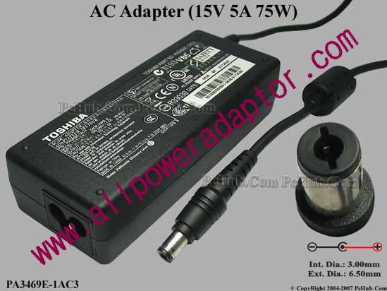 Toshiba AC Adapter PA3469E-1AC3, 15V 5A, Tip D