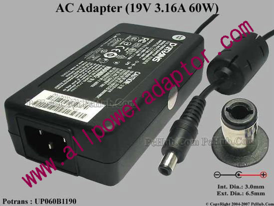 Potrans UP060B1190 AC Adapter 19V 3.16A, 6.5/3.0mm, C14