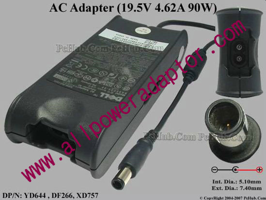 Dell Common Item (Dell) AC Adapter- Laptop 19.5V 4.62A, 7.4/5.0mm With Pin, 2-Prong