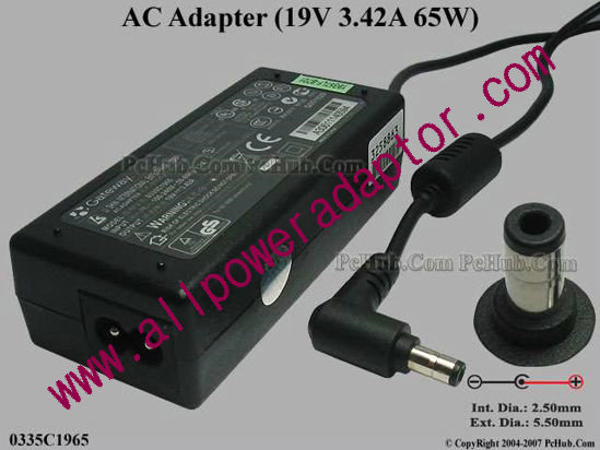 Gateway Common Item (Gateway) AC Adapter- Laptop 19V 3.42A, 5.5/2.5mm, 2-Prong