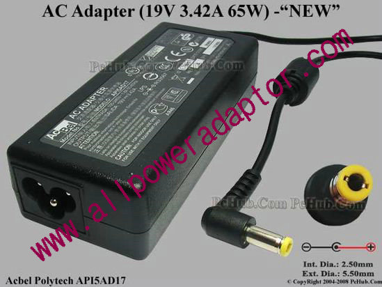 Acbel Polytech API5AD17 AC Adapter- Laptop 19V 3.42A, 5.5/2.5mm, 3-Prong, New