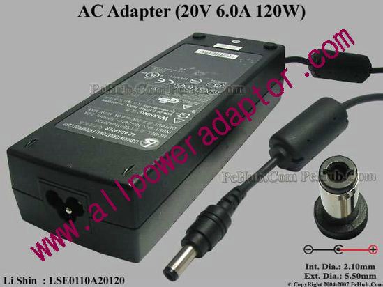 Li Shin LSE0110A20120 AC Adapter 20V 6A, 5.5/2.1mm, 3-Prong