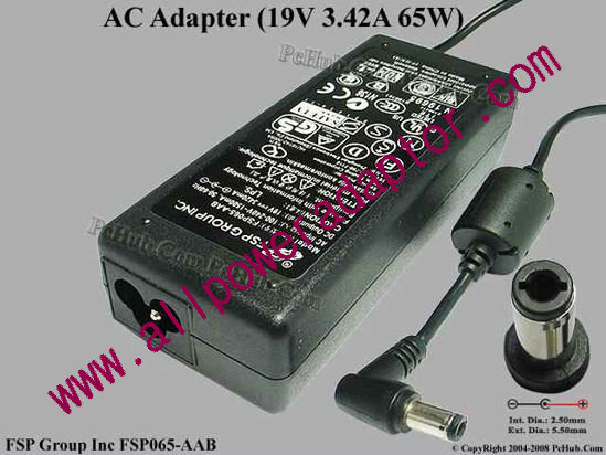 FSP Group Inc FSP065-AAB AC Adapter- Laptop 19V 3.42A, 5.5/2.5mm, 3-Prong