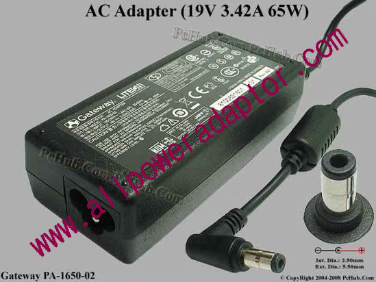 Gateway Common Item (Gateway) AC Adapter- Laptop 83-110114-6100, 19V 3.42A, Tip-C