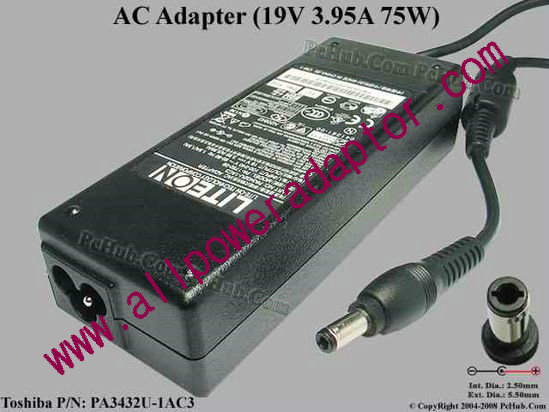 Toshiba AC Adapter 19V 3.95A, 5.5/2.5mm, 3-Prong