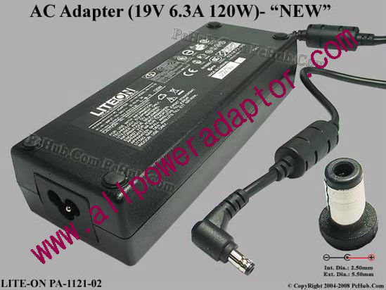 LITE-ON PA-1121-02 AC Adapter 19V 6.3A, 5.5/2.5mm, 3-Prong, New