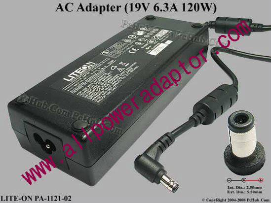 LITE-ON PA-1121-02 AC Adapter 19V 6.3A, 5.5/2.5mm, 3-Prong