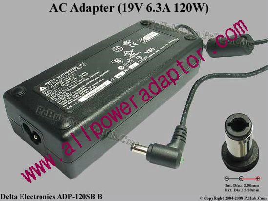 Delta Electronics ADP-120SB B AC Adapter- Laptop 19V 6.3A, 5.5/2.5mm, 3-Prong