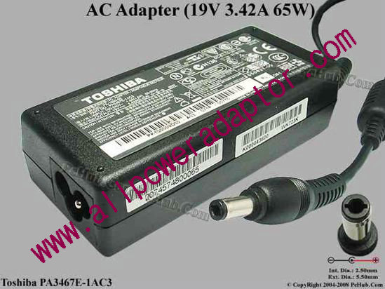 Toshiba AC Adapter 19V 3.42A, 5.5/2.5mm, 3-Prong