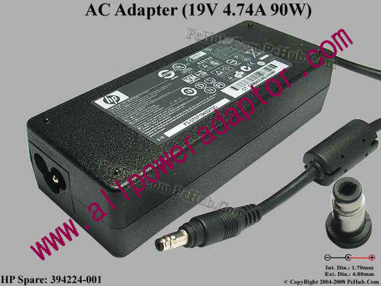 HP AC Adapter- Laptop 19V 4.74A, 4.8/1.7mm, 3-Prong