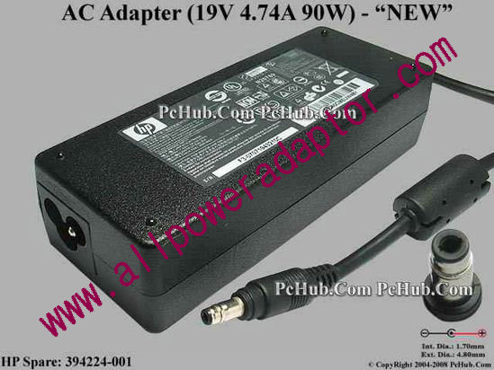 HP AC Adapter- Laptop 19V 4.74A, 4.8/1.7mm, 3-Prong, New