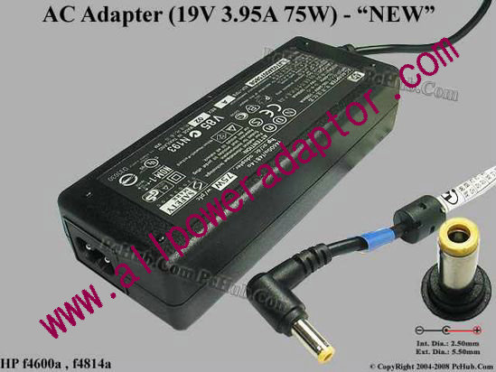 HP AC Adapter- Laptop 19V 3.95A, 5.5/2.5mm, 2-Prong, New