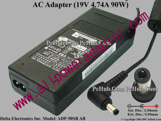 Delta Electronics ADP-90SB AB AC Adapter- Laptop 19V 4.74A, 5.5/2.5mm, 2-Prong