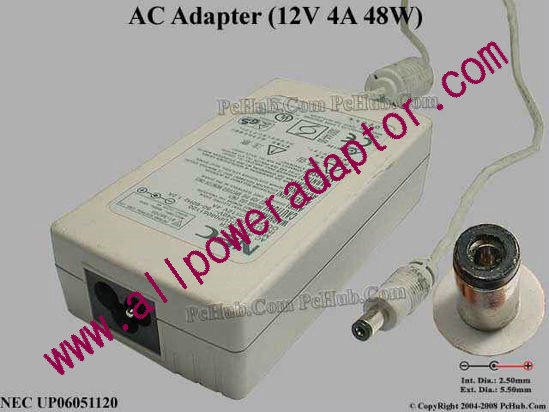 NEC AC Adapter 13V-19V 12V 4A, 5.5/2.5mm, 3-Prong, White
