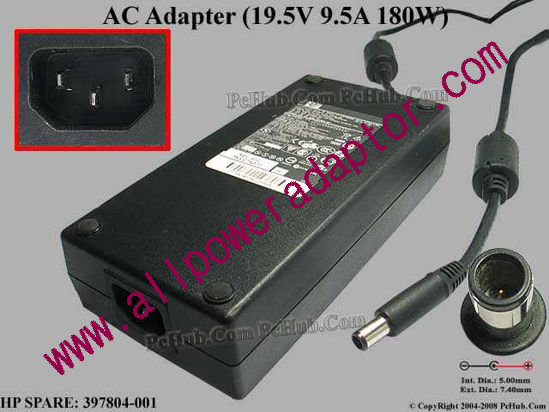 HP AC Adapter- Laptop 19.5V 9.5A, 7.4/5.0mm With Pin, C14