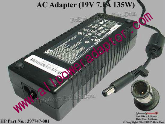 HP AC Adapter- Laptop 19V 7.1A, 7.4/5.0 With Pin, 3-Prong