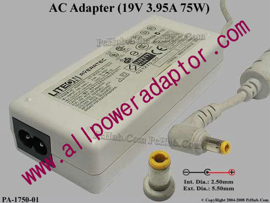 Averatec Common Item (Averatec) AC Adapter- Laptop 19V 3.95A, 5.5/2.5mm, 2-Prong, White