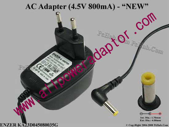 ENZER KA23D045080035G AC Adapter- Laptop 4.5V 0.8A, NEW