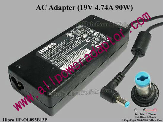 HIPRO HP-OL093B13P LF AC Adapter- Laptop 19V 4.74A, 5.5/1.7mm, 3-Prong