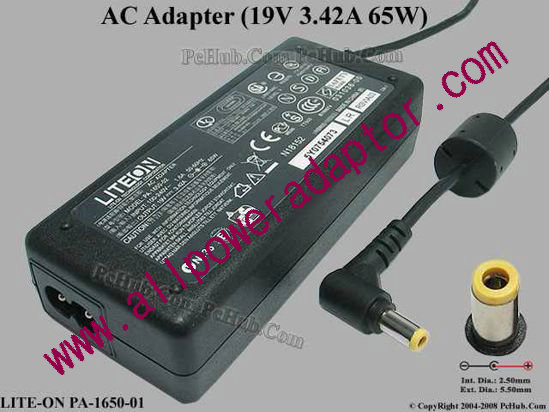 LITE-ON PA-1650-01 AC Adapter 19V 3.42A, 5.5/2.5mm, 2-Prong