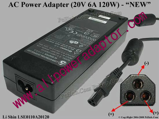 Li Shin LSE0110A20120 AC Adapter 20V 6A, 3-Hole, 3-Prong, New