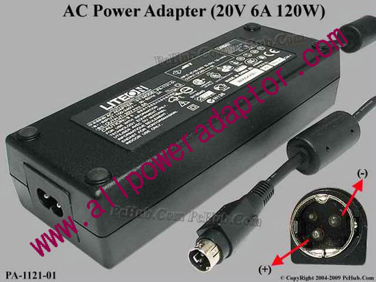 LITE-ON PA-1121-01 AC Adapter 20V 6A, 3-Pin DIN, 2-Prong