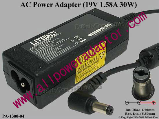 LITE-ON PA-1300-04 AC Adapter 19V 1.58A, 5.5/1.7mm, 3-Prong, New