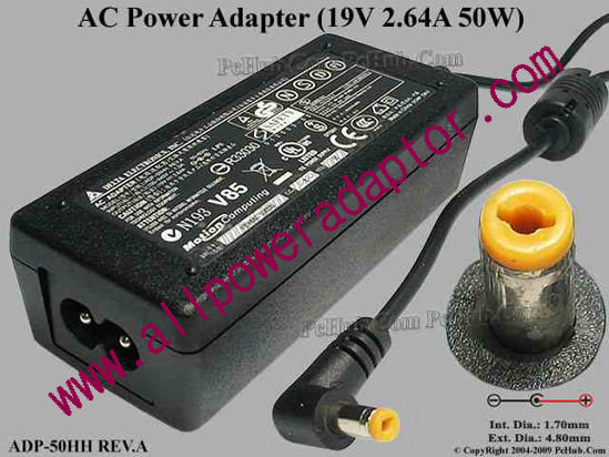 Delta Electronics ADP-50HH REV.A AC Adapter- Laptop 19V 2.64A, 4.8/1.7mm, 2-Prong
