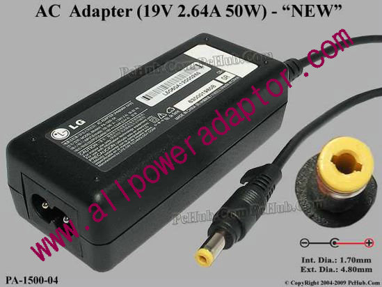 LG AC Adapter- Laptop 19V 2.64A, 4.8/1.7mm, 2-Prong, New