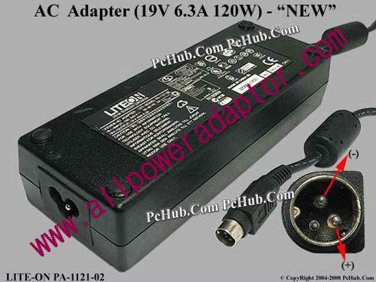 LITE-ON PA-1121-02 AC Adapter 19V 6.3A, 3-Pin P2=V