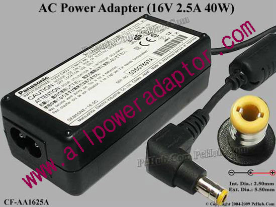 Panasonic AC Adapter CF-AA1625A, 16V 2.5A, Tip C, (2-prong)