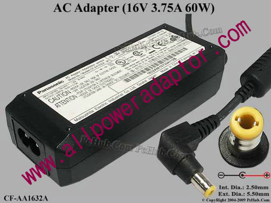 Panasonic AC Adapter 16V 3.75A, 5.5/2.5mm, 2 Prong