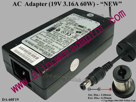 APD / Asian Power Devices DA-60F19 AC Adapter- Laptop 19V 3.16A, 6.5/3.0mm, C14, New