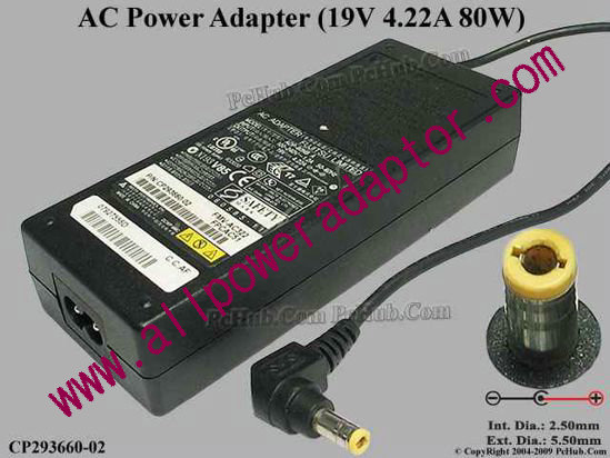 Fujitsu Common Item (Fujitsu / Fujitsu Siemens) AC Adapter- Laptop 19V 4.22A, Barrel 5.5/2.5mm, 2-Prong