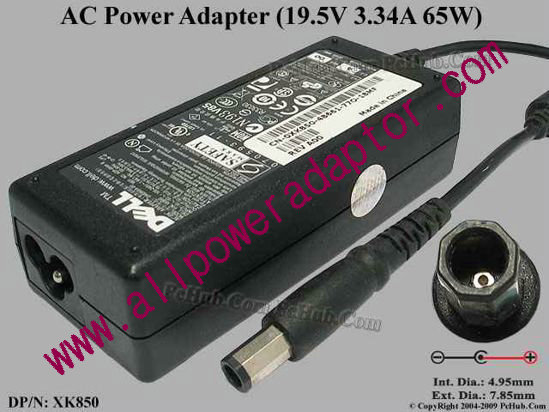 Dell Common Item (Dell) AC Adapter- Laptop 19.5V 3.34A, 7.4/5.0mm With Oct. Pin, 3-Prong