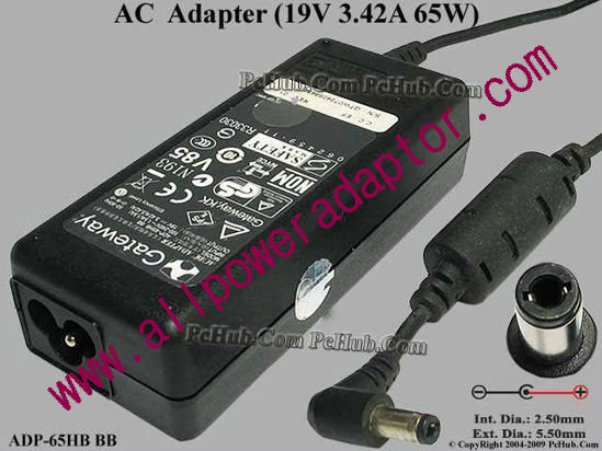 Gateway Common Item (Gateway) AC Adapter- Laptop 19V 3.42A, 5,5x2.5mm 3-Prong