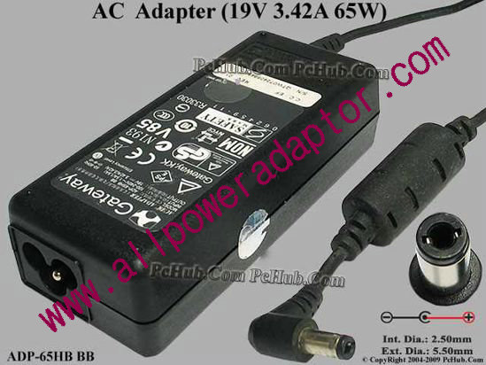 Gateway Common Item (Gateway) AC Adapter- Laptop 19V 3.42A, 5,5x2.5mm 3-Prong