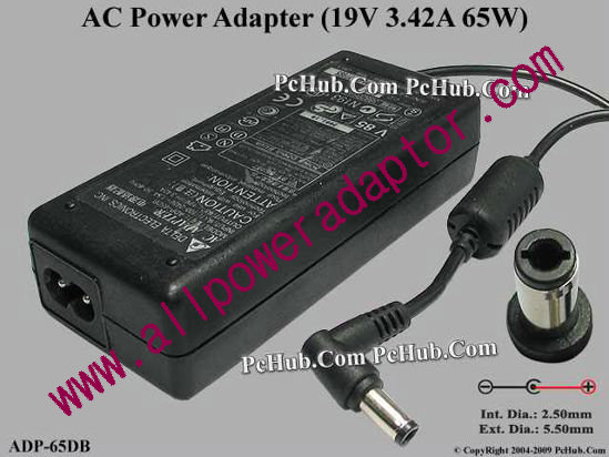 Delta Electronics ADP-65DB AC Adapter- Laptop 19V 3.42A, 5.5/2.5mm, 2-Prong