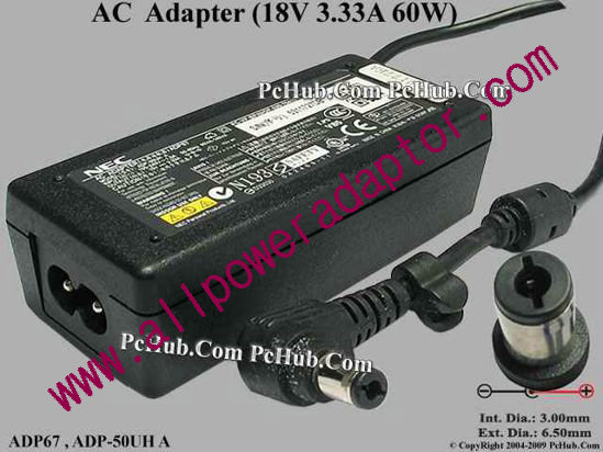 NEC AC Adapter ADP67, 15V 3.33A, Tip-D, (2-Prong)