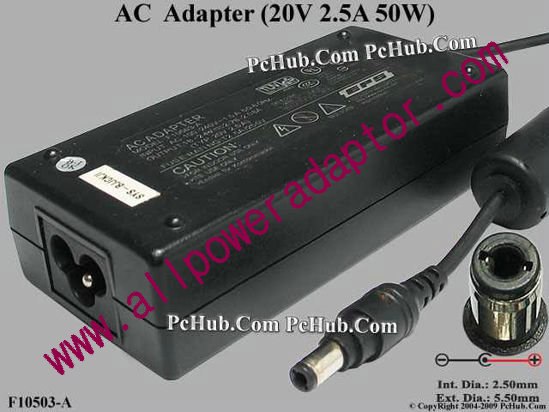 EPS F10503-A AC Adapter- Laptop 20V 2.5A 2.5/5.5mm, 3-prong