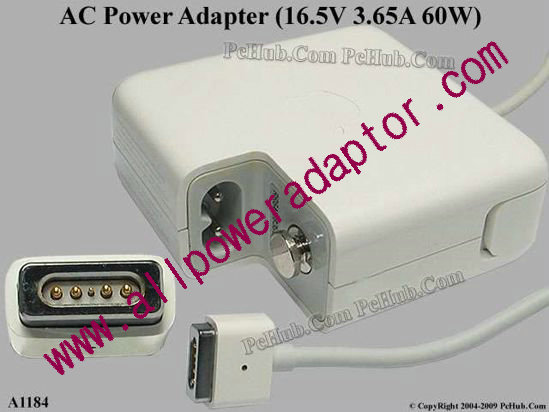 Apple Common Item (Apple) AC Adapter- Laptop A1184, 16.5V 3.65A 60W