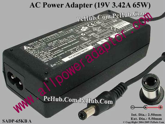 Delta Electronics SADP-65KB AC Adapter- Laptop 19V 3.42A, 5.5/2.5mm, 2-Prong