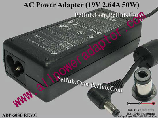 Delta Electronics ADP-50SB REV.C AC Adapter- Laptop 19V 2.64A, 4.8/1.7mm, 3-Prong