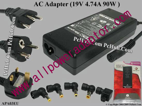Targus APA03EU AC Adapter 19V 4.74A,Set, EU Cord, 3-Prong, New